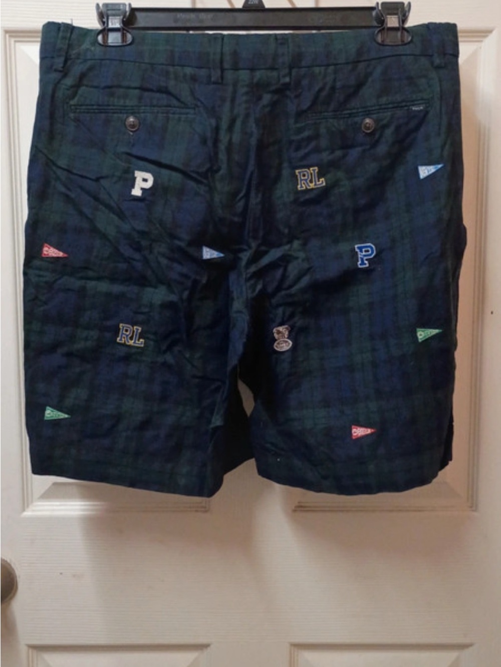 Ralph Lauren Dark Green Plaid Embroidered Flag Patch Men’s Shorts - Picture 2 of 4